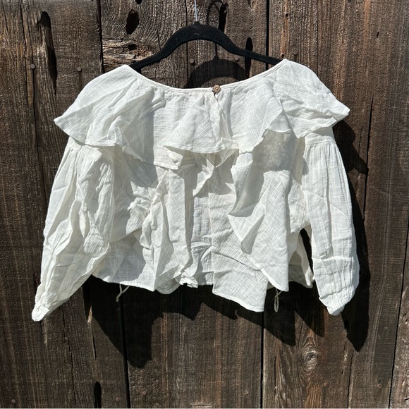 NWT Free People Zuri Ruffle Blouse in Ivory - Picture 13 of 16